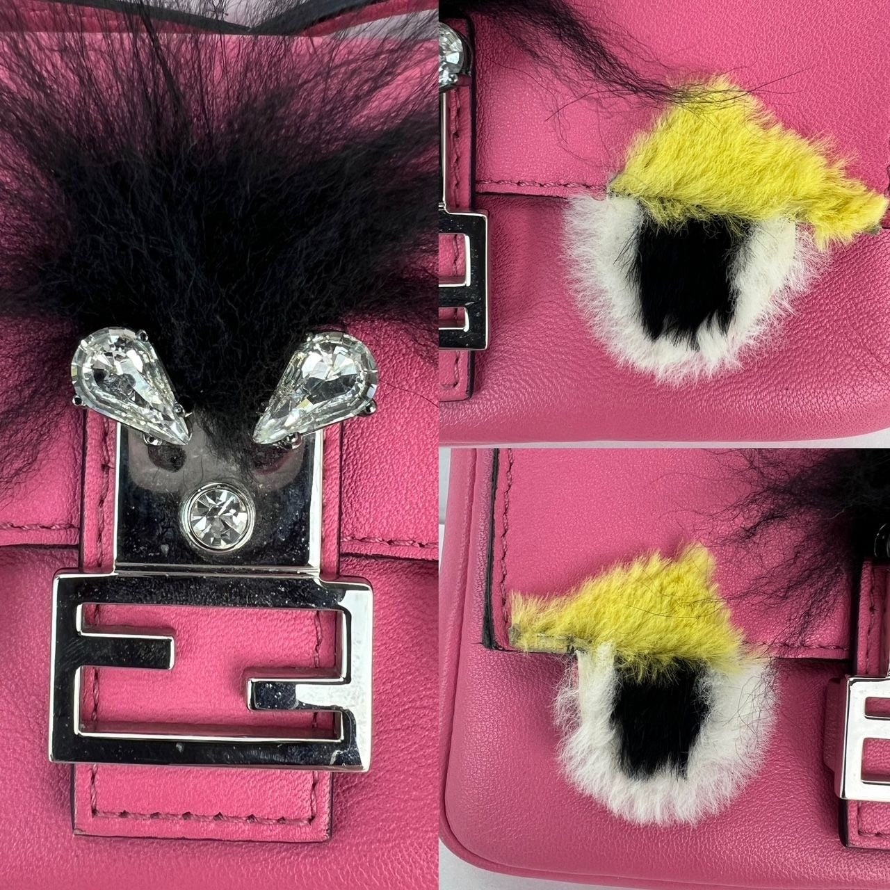 Fendi Monster Baguette Pink Leather Micro Crossbody Bag - 7