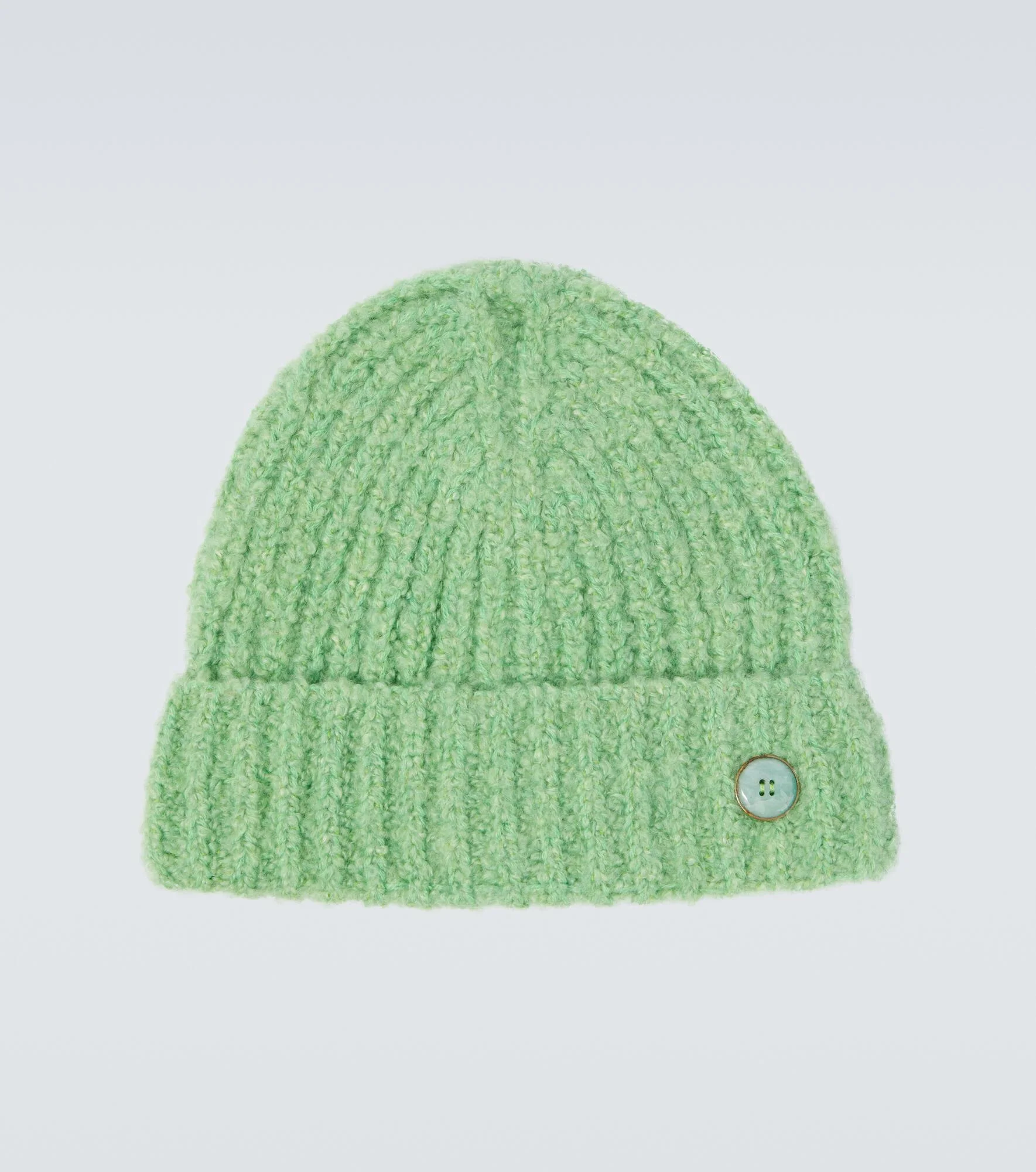 Bouclé cashmere beanie with emerald - 1