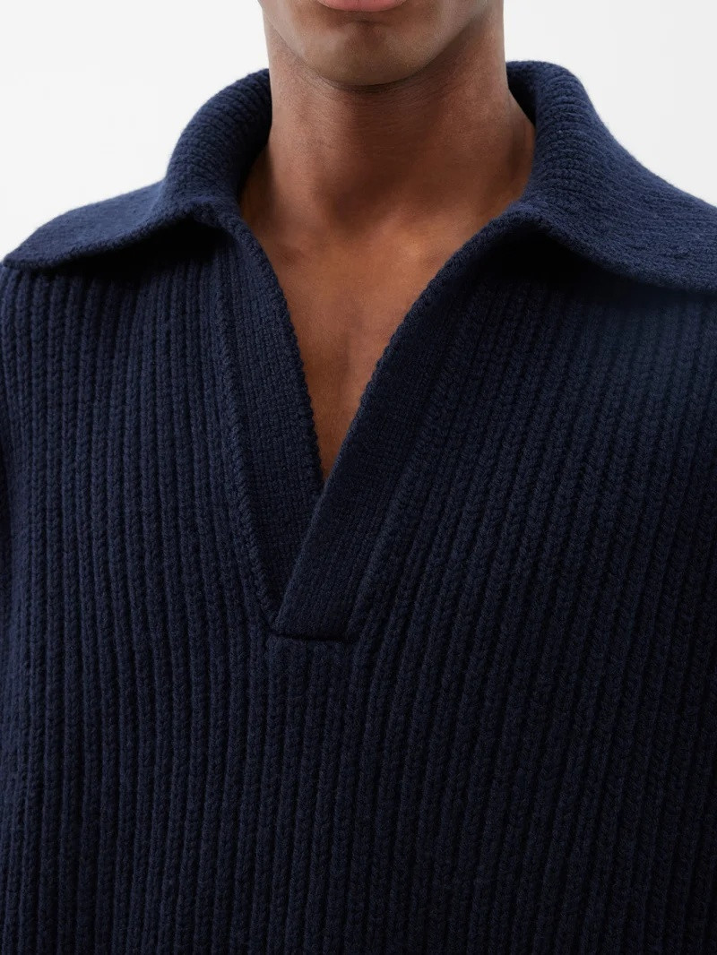 Open-collar ribbed-knit wool-blend sweater 3