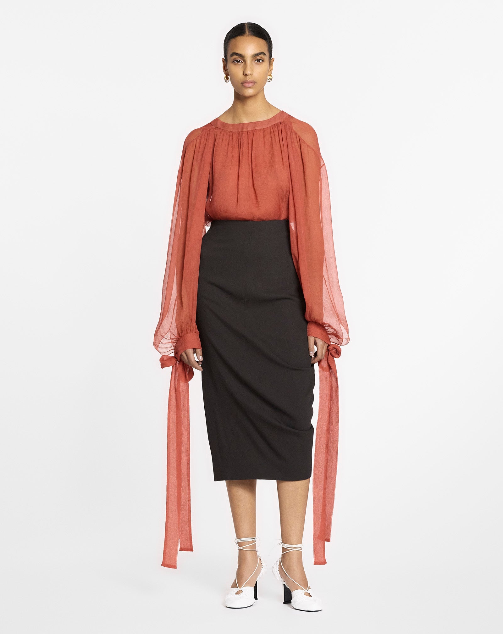 GATHERED BLOUSE IN SILK CREPON - 2