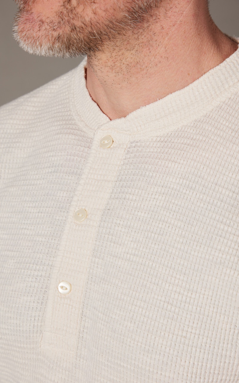WAFFLE-KNIT HENLEY SHIRT PAPER WHITE - 5