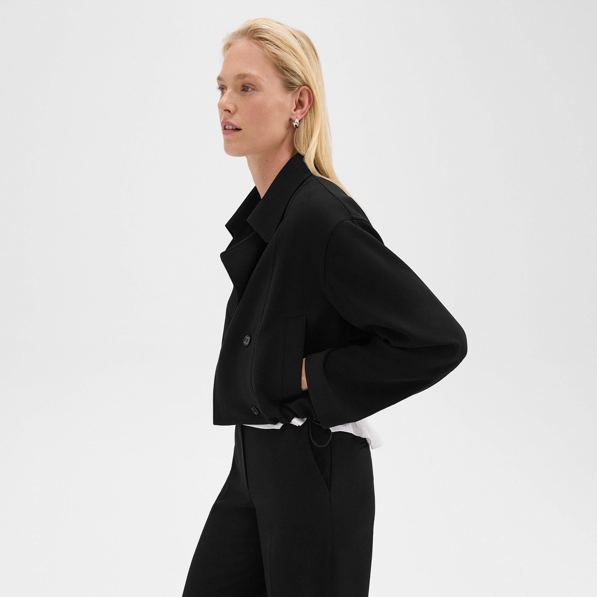 Double-Breasted Crop Trench in Admiral Crepe - 3