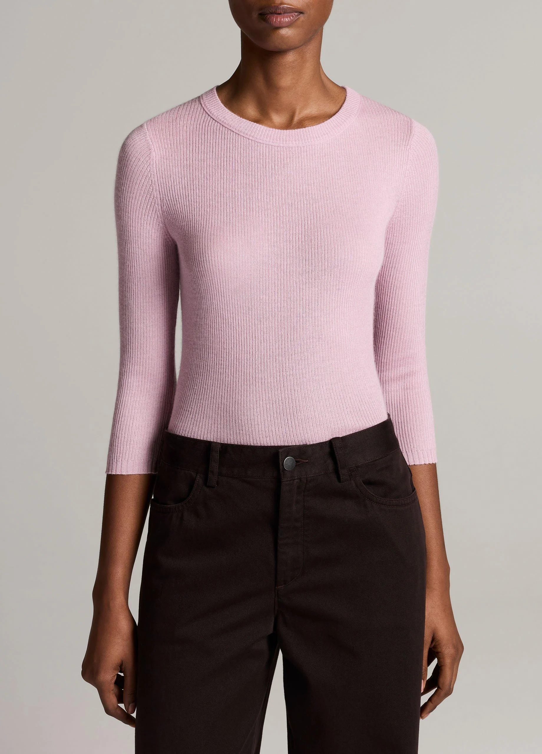Ribbed Cashmere-Silk Three-Quarter-Sleeve Sweater - 1