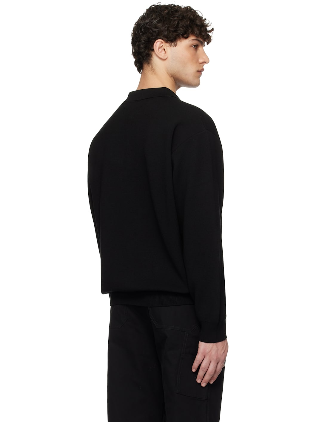 Black Collar L/S Knit Polo - 3
