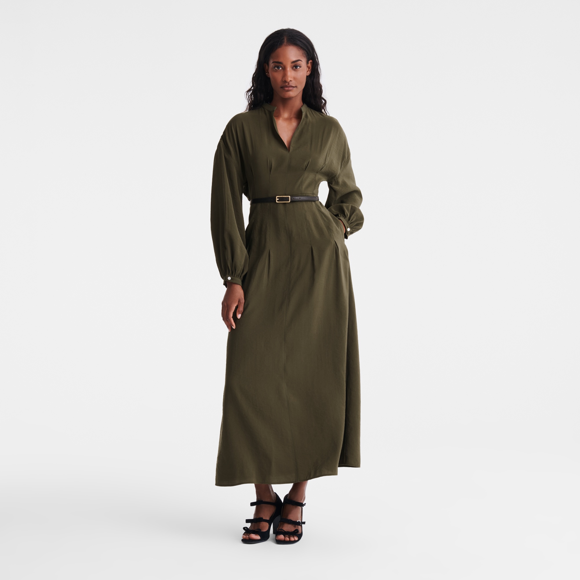 Long dress Khaki - Fluid crepe - 2