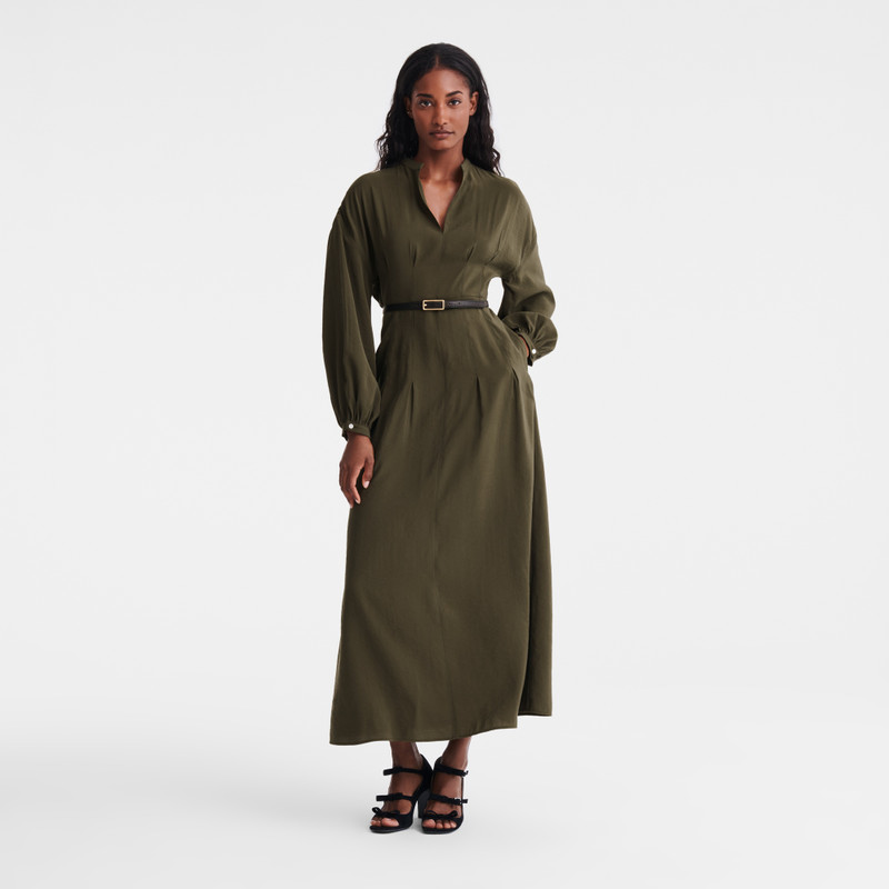 Longchamp Long dress Khaki - Fluid crepe outlook