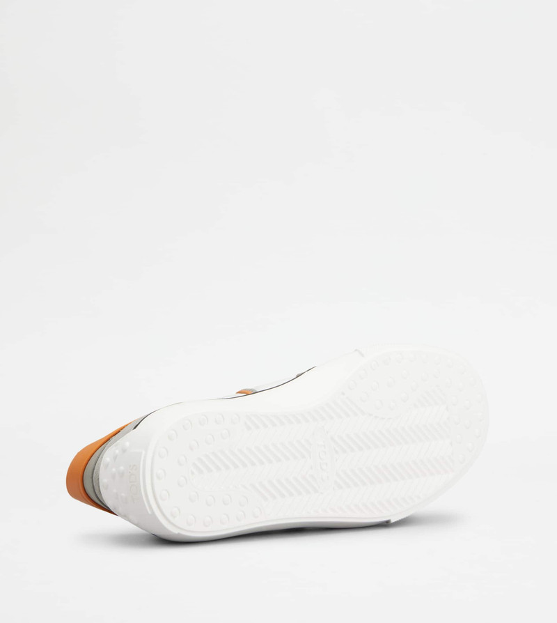 SNEAKERS IN LEATHER - 화이트, ORANGE 4