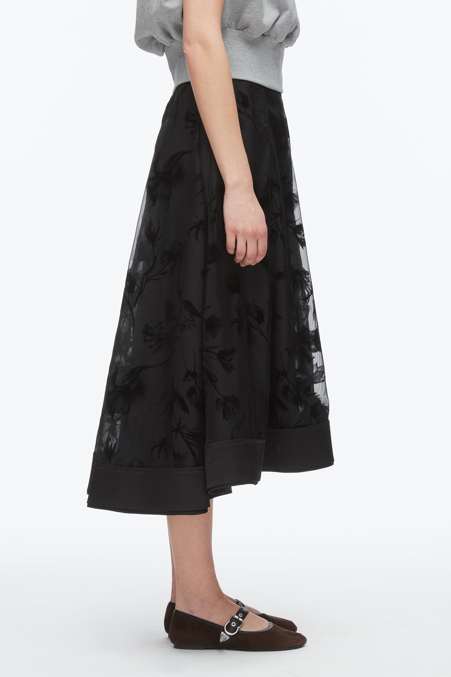 Flocked Organza Midi Skirt - 4