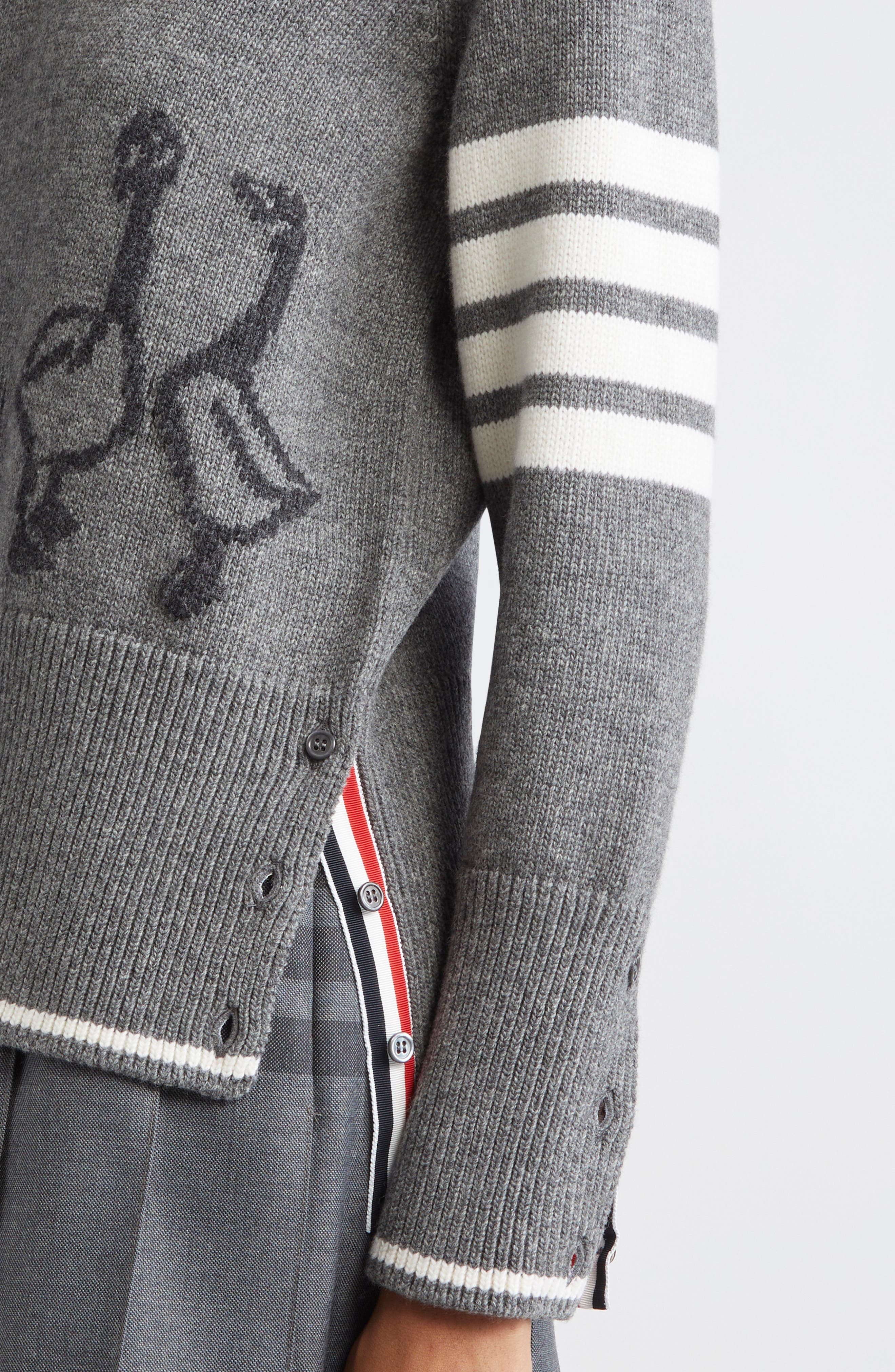 Thom Browne Geese Intarsia Boxy Virgin Wool Crewneck Sweater in Medium Grey at Nordstrom - 5