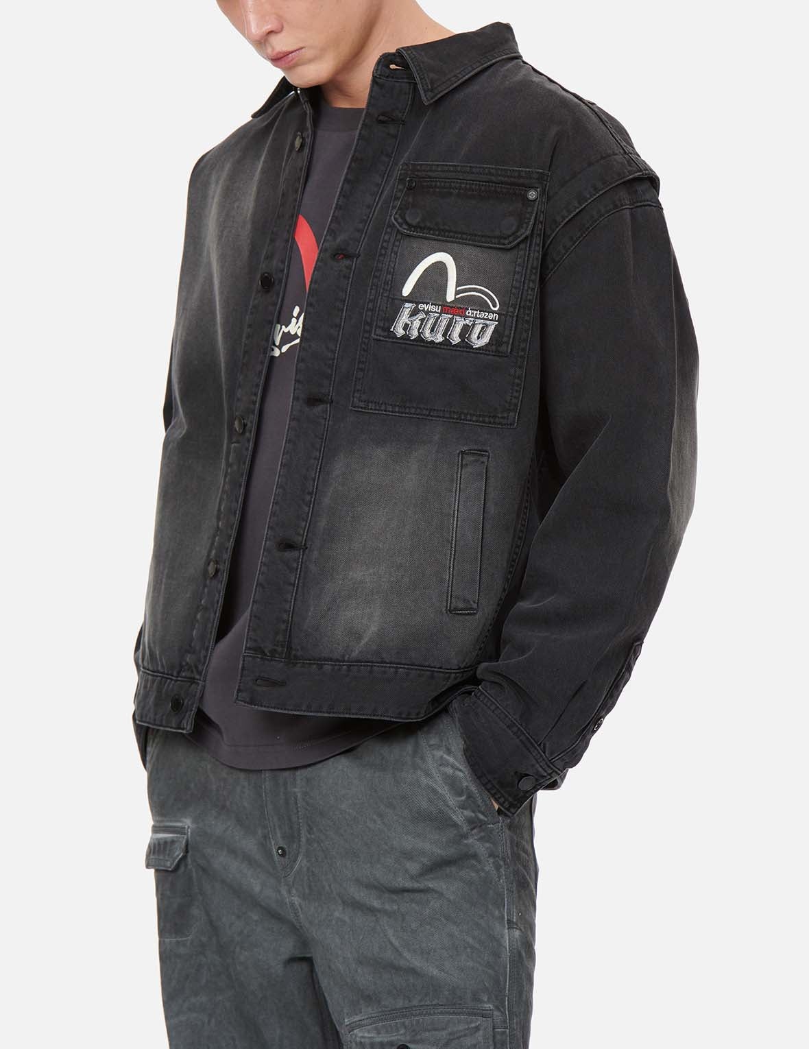 The Great Wave and Kamon Embroidery Denim Shirt Jacket - 4