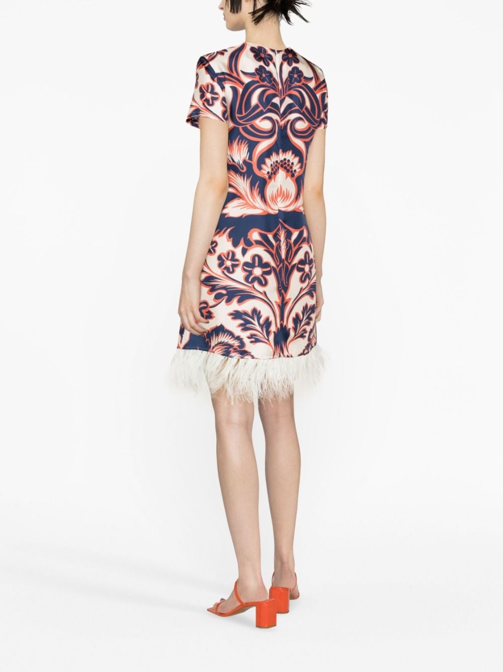 floral-print feather-trim minidress - 4