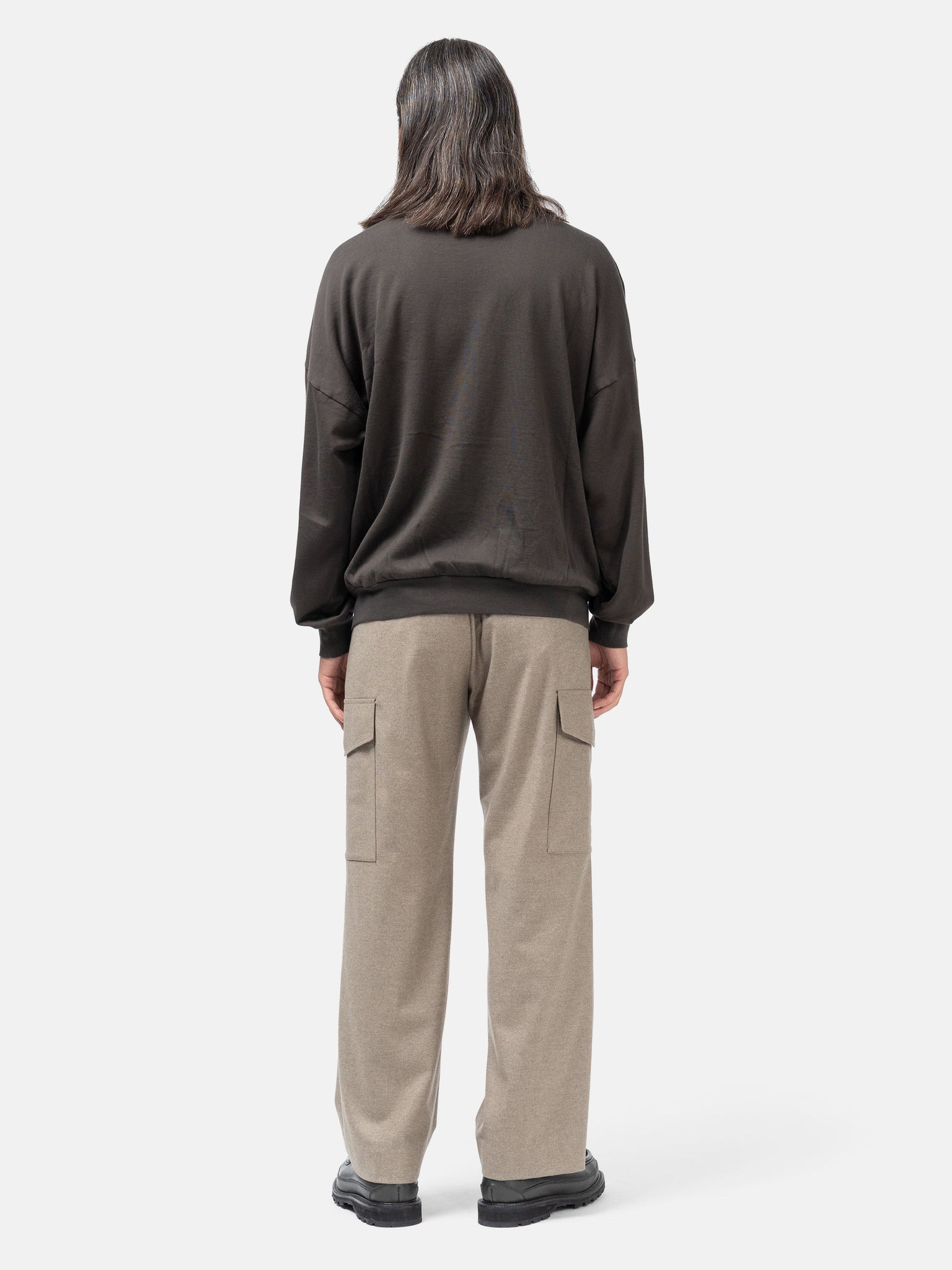 Wool Fulling Flannel Cargo Slacks Top Brown - 4