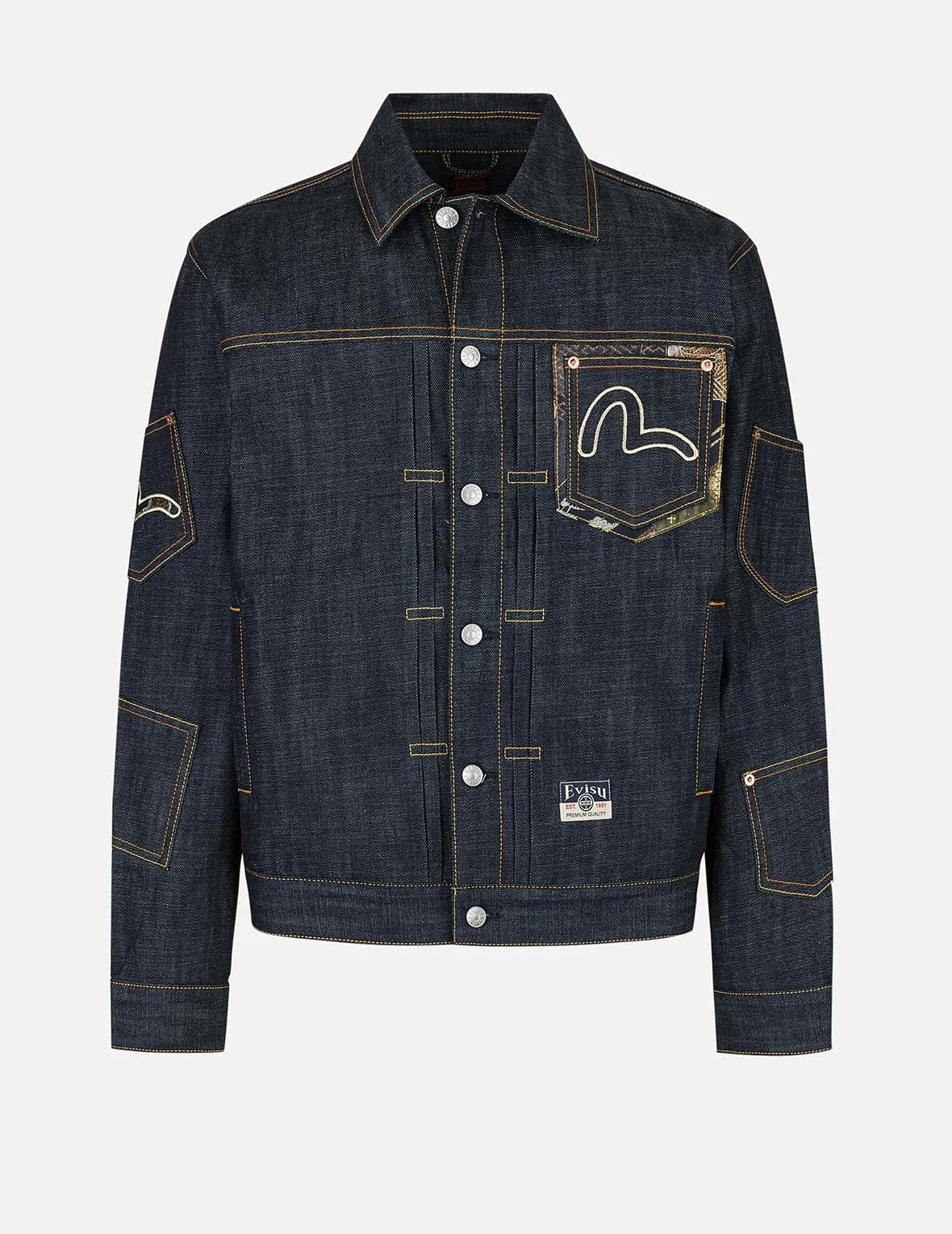 EVISU Multi-Pocket with Brocade Patch Regular Fit Denim Jacket