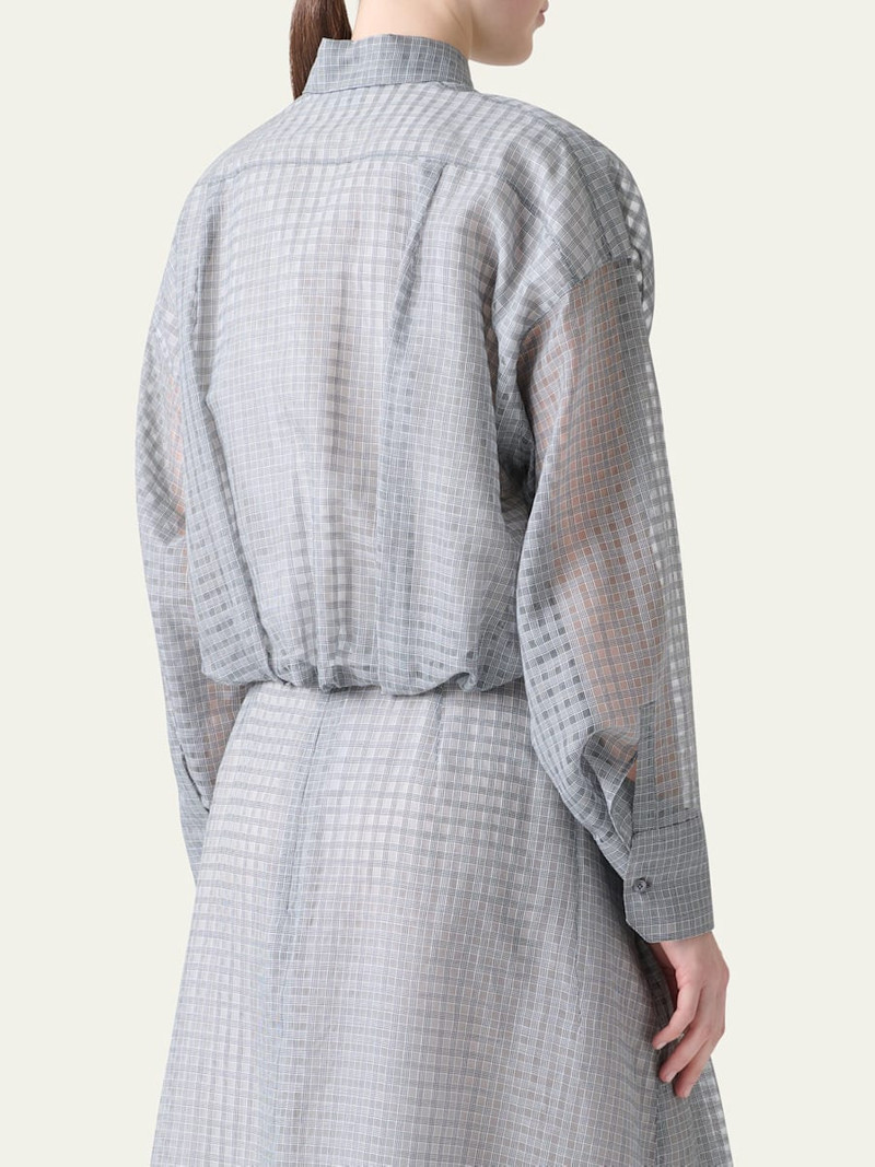 Plaid Cotton Voile Blouse with Pleated Waist 3