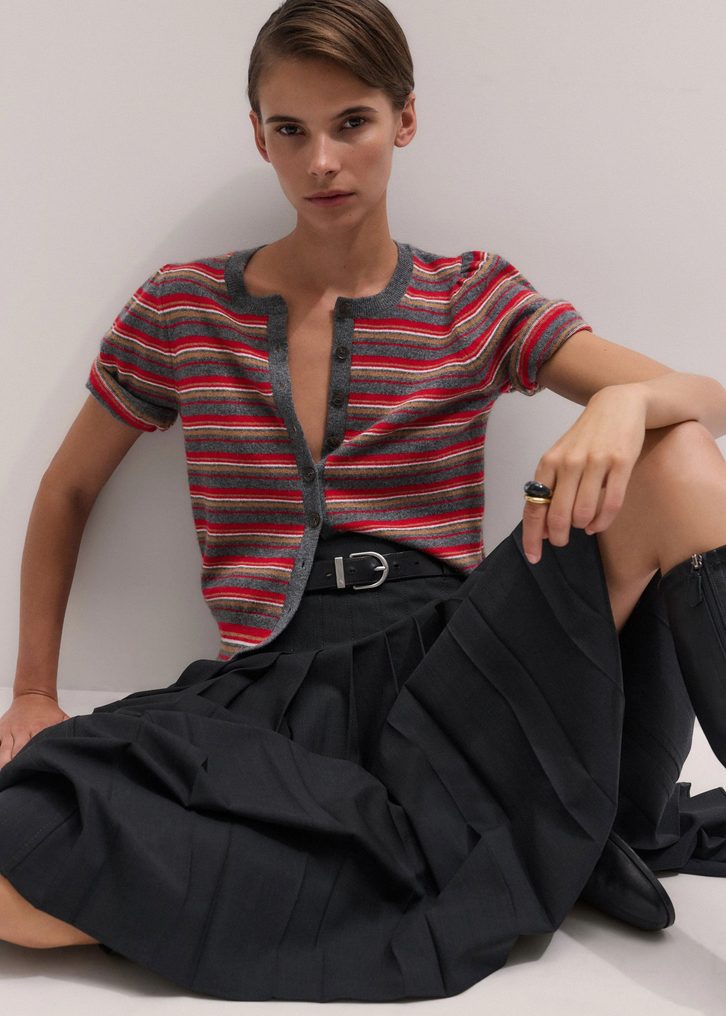 Buttoned Knit Tee - 1