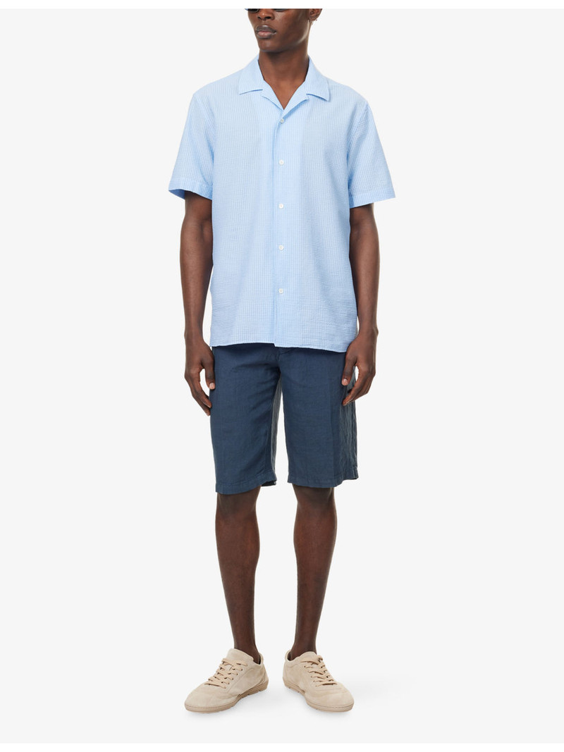 CORNELIANI Seersuk Camp Short Sleeve Cotton Shirt outlook
