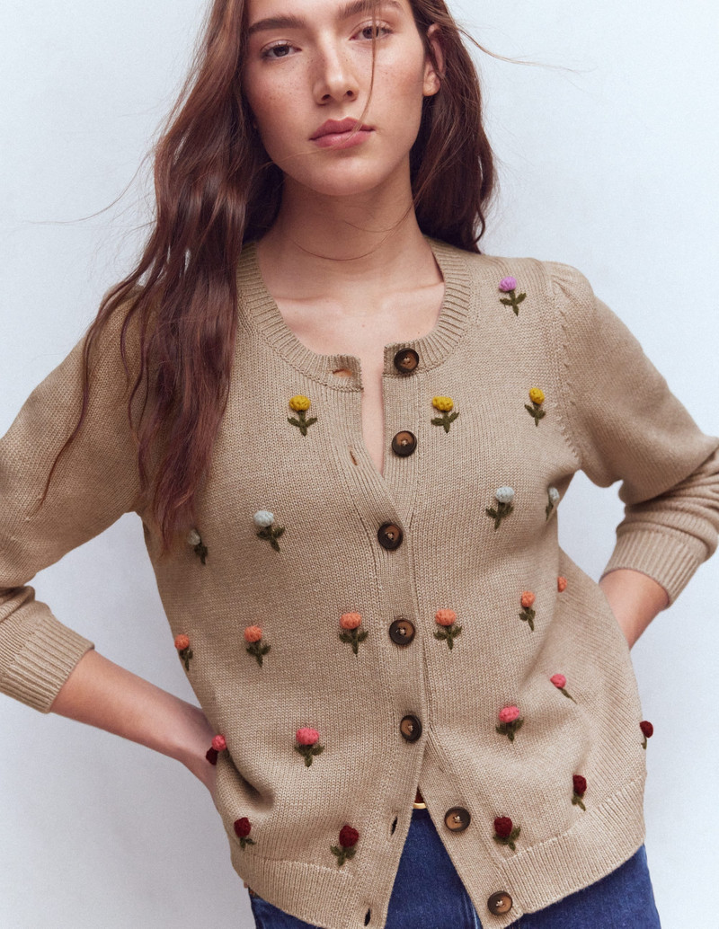 Davina Puff Sleeve Cardigan-Chinchilla Embroidery 5