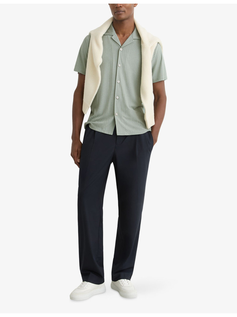 REISS Frederick Cuban-Collar Jacquard  Stretch-Woven Shirt outlook