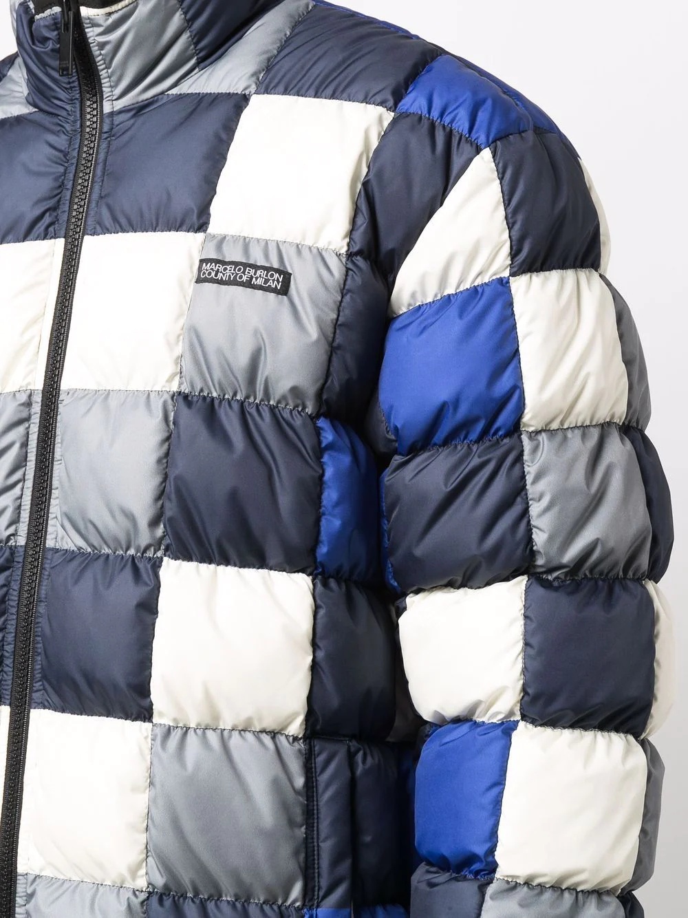 checkerboard inlay down jacket - 5