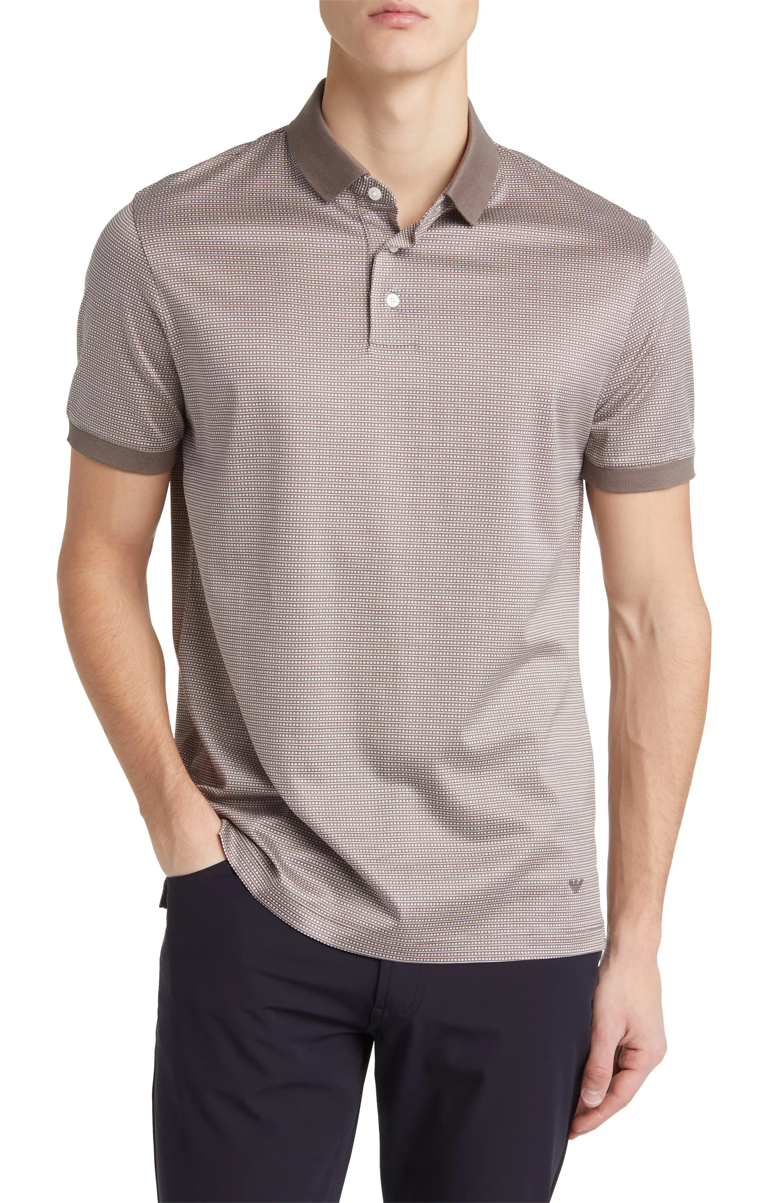 Micro Pattern Polo in Brown/Off White - 1