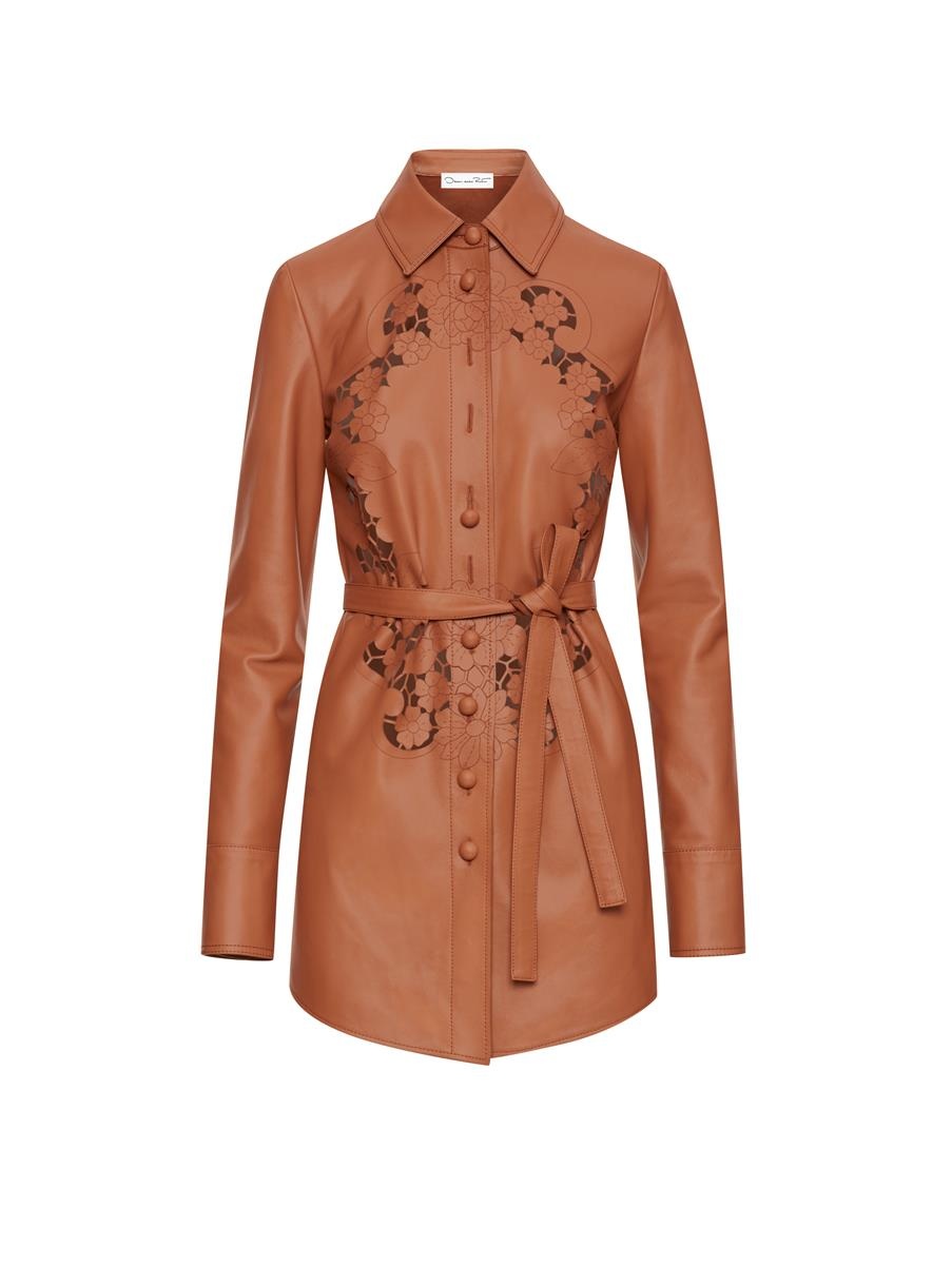 LASER CUT FLORAL LEATHER BLOUSE - 5
