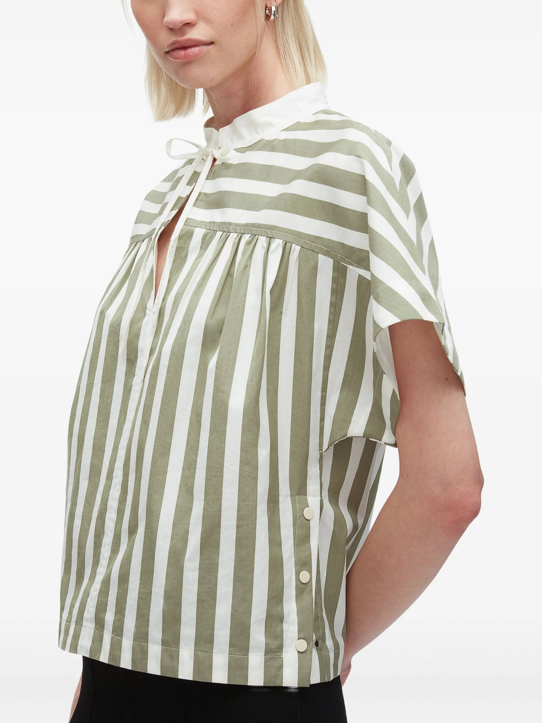 Striped Open Neck Top With Ties - 3