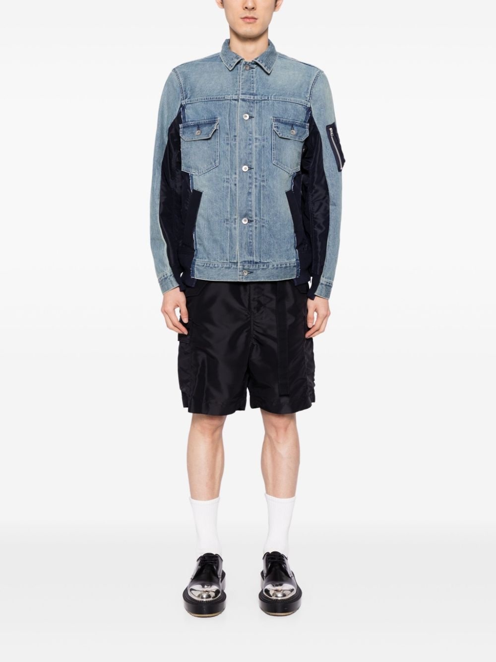 side-zip panelled denim jacket - 2