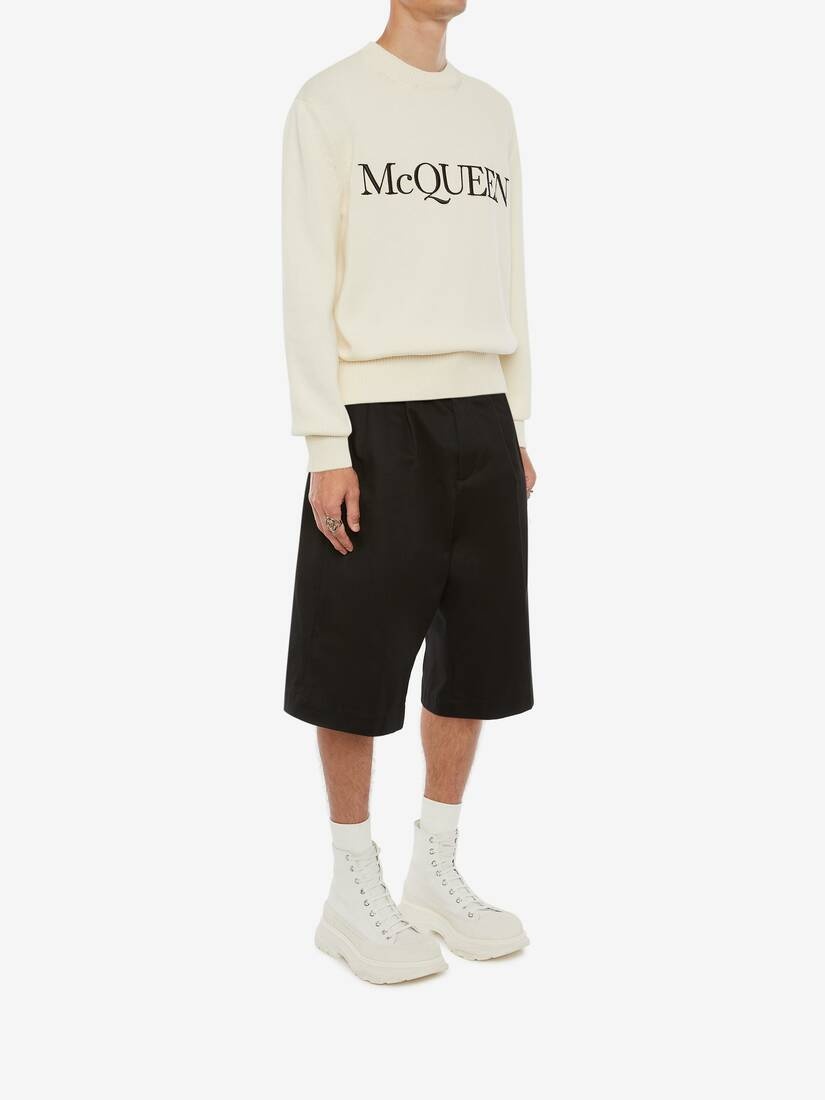 Mcqueen Embroidered Crew Neck Sweater in Ivory/black - 3