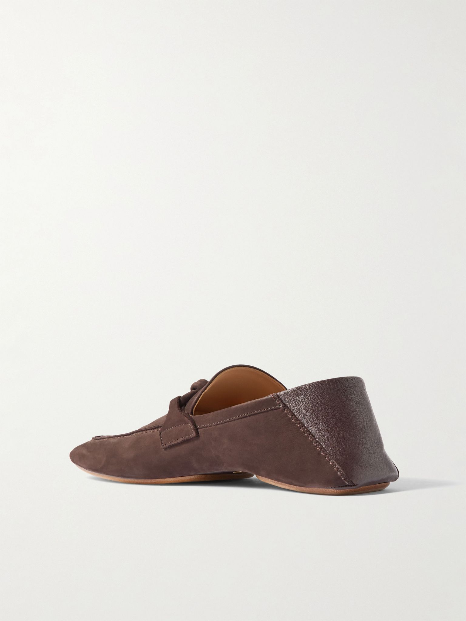 Knot-Detailed Leather-Trimmed Textured-Nubuck Loafers Dark brown - 4