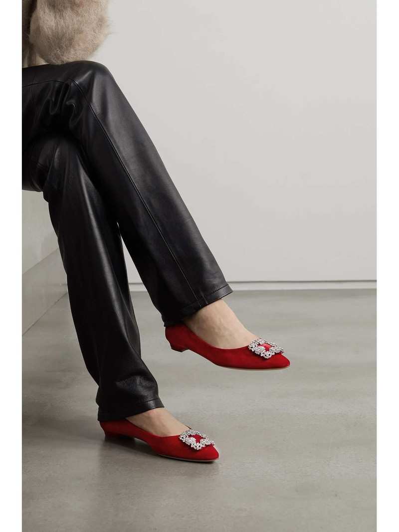 Manolo Blahnik Hangisi crystal-embellished velvet point-toe flats outlook