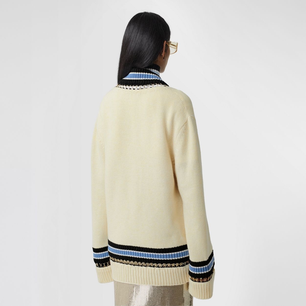 Ring-pierced Wool Oversized Cricket Sweater - 3