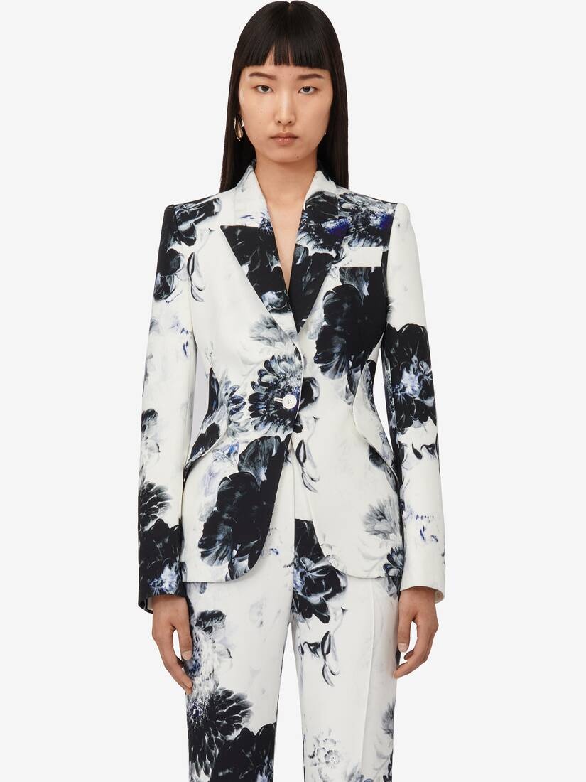 Women's Chiaroscuro Peak Shoulder Jacket in White/black/electric Blue - 5