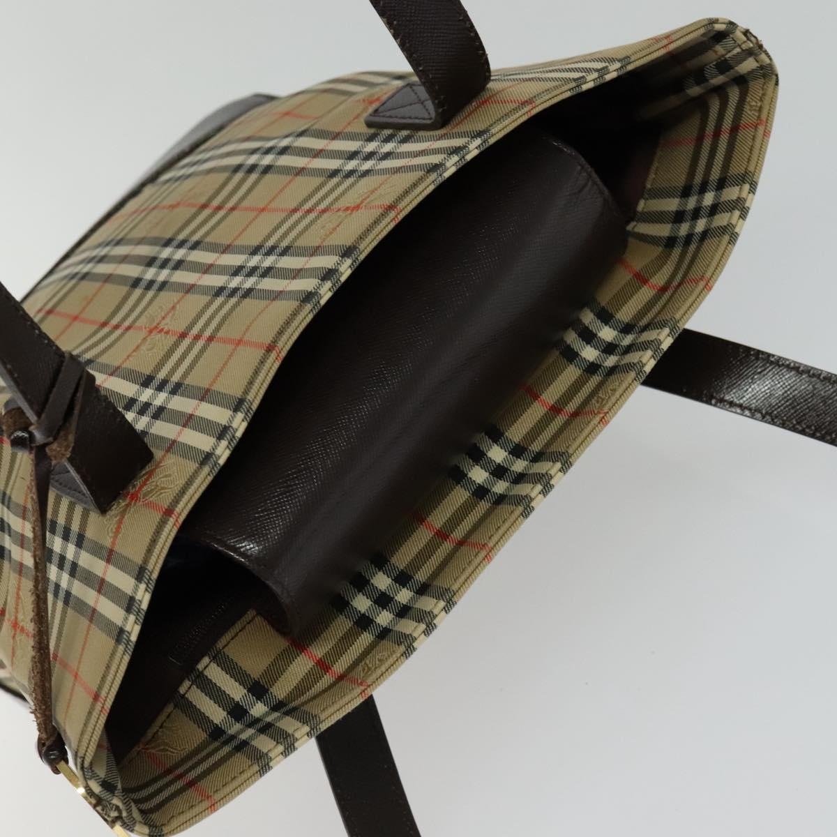 Burberry Nova Check Shoulder Bag Canvas Leather Beige Brown Gold - 6
