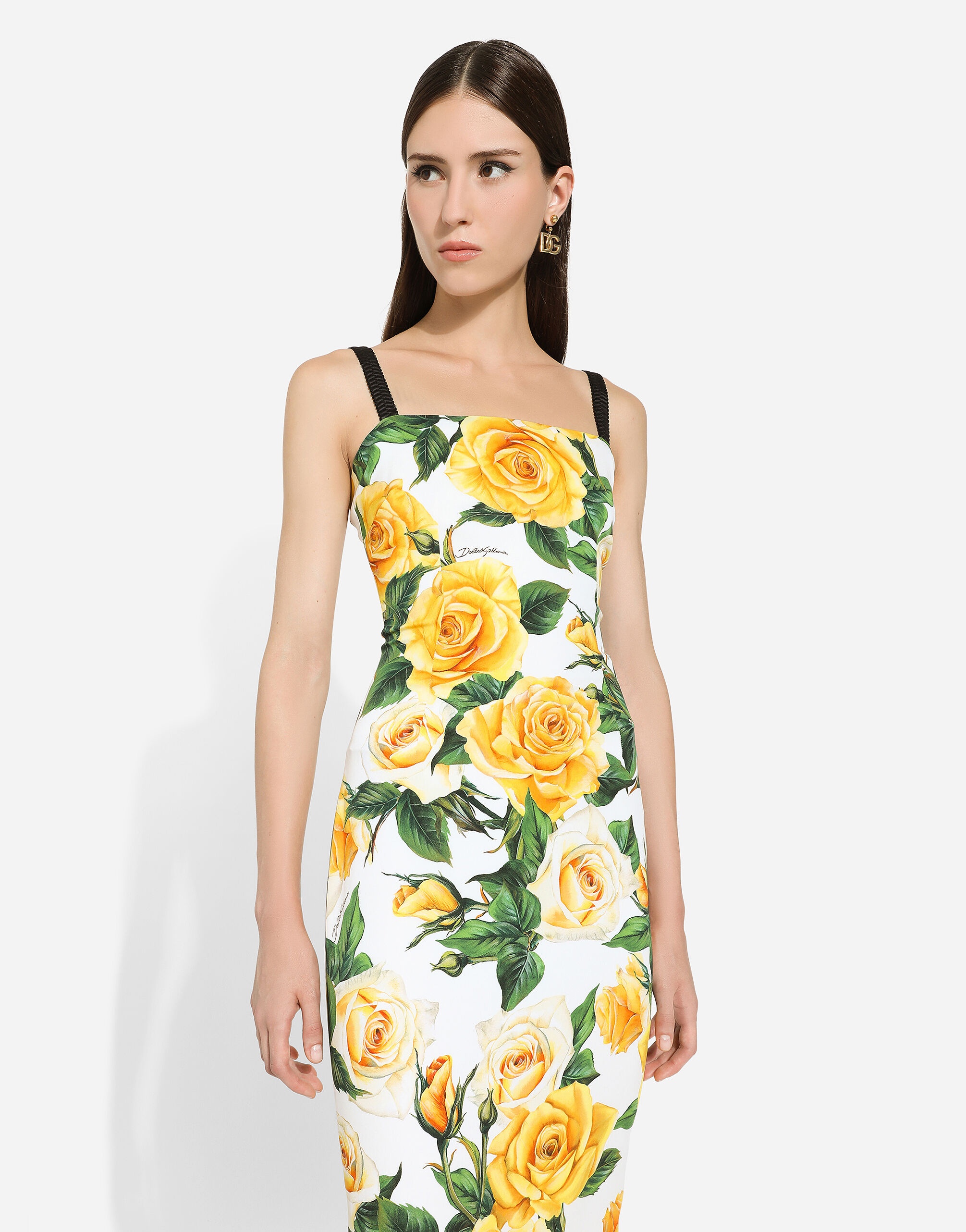 Draped charmeuse dress with yellow rose print - 4