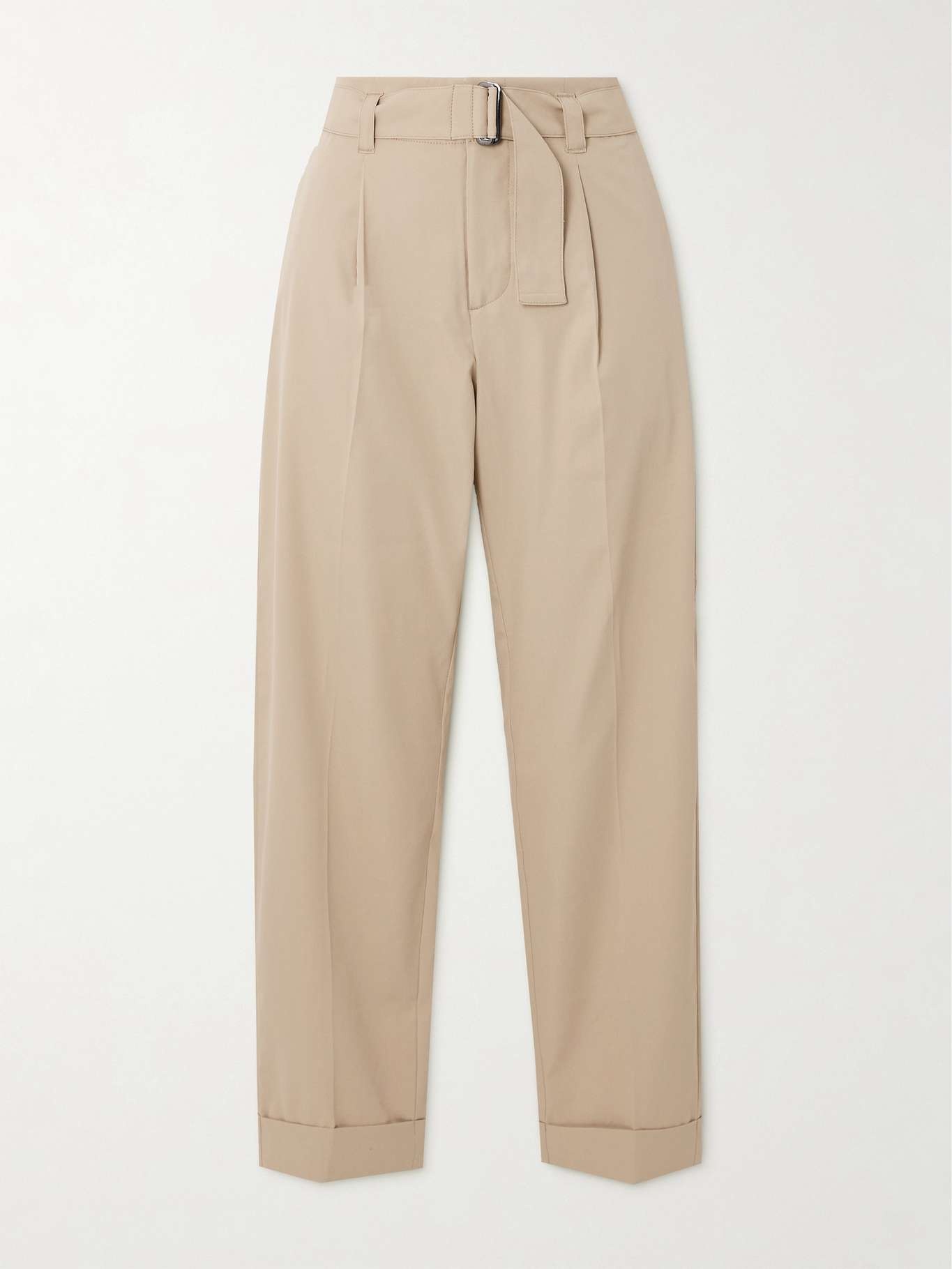 Belted cropped twill straight-leg pants - 1