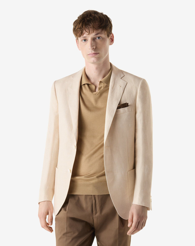 CORNELIANI Cream linen and lyocell jacket outlook