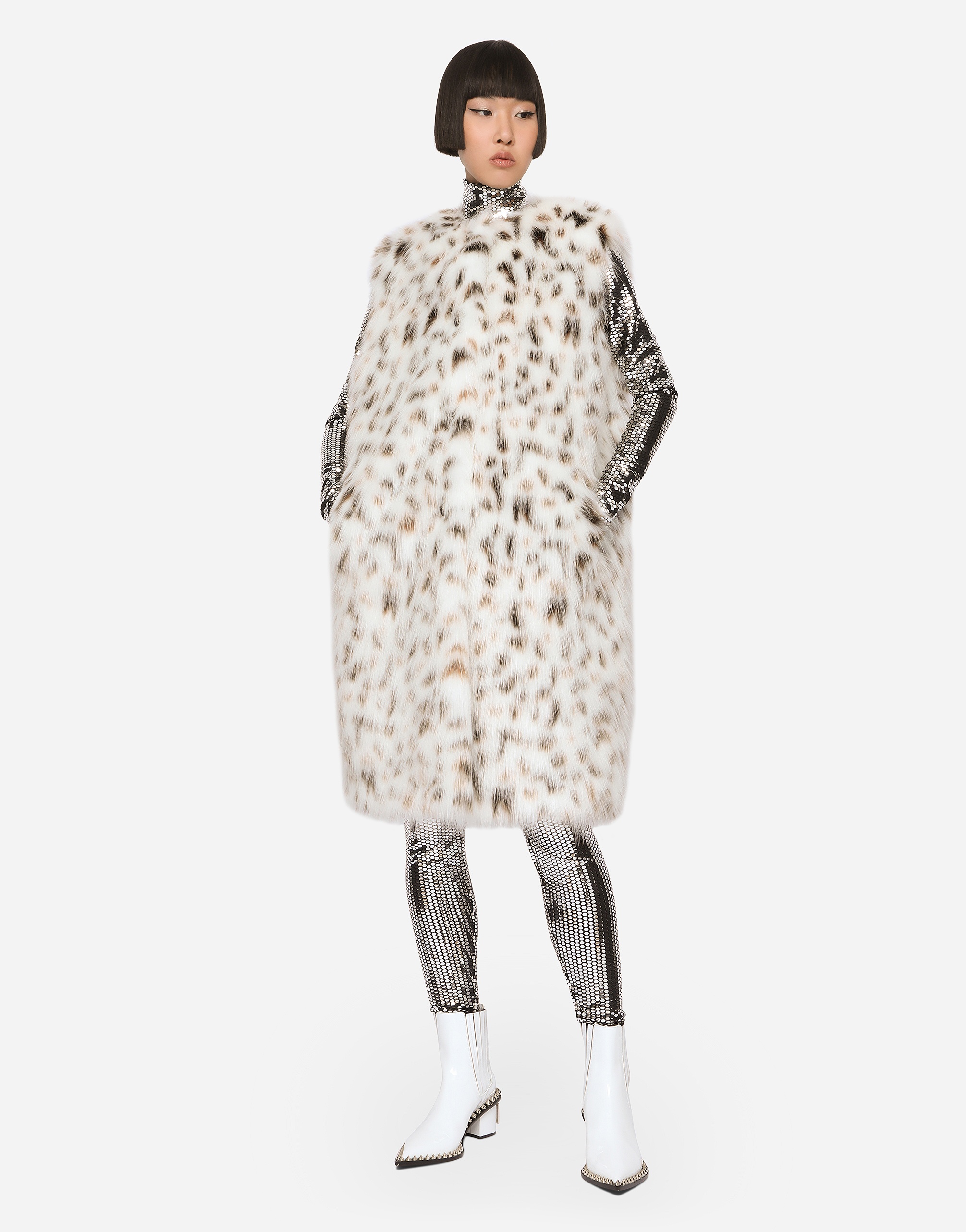 Long lynx-effect faux fur vest - 2