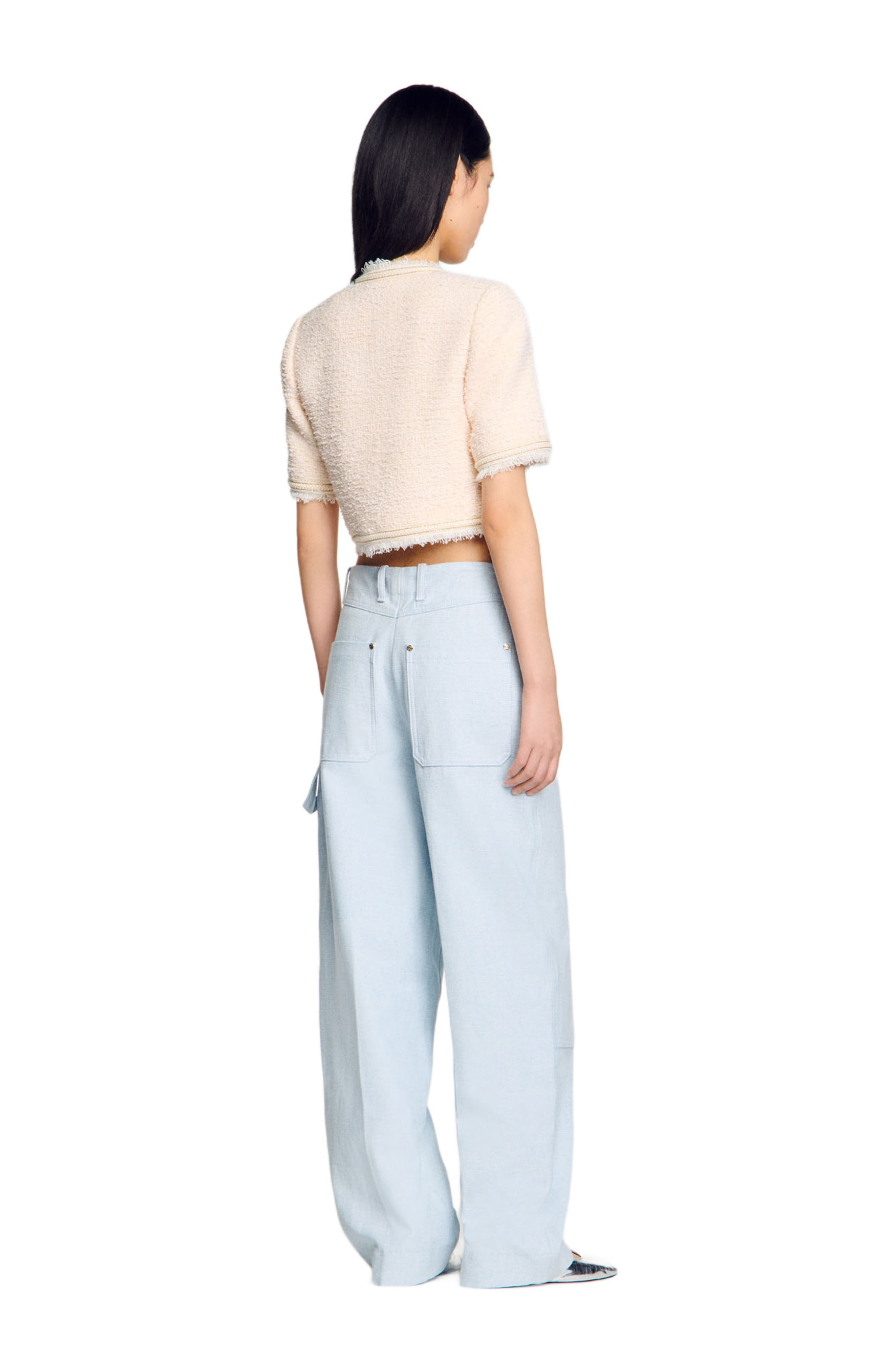 SANDRO Short-sleeved tweed jacket in Ecru /Pink at Nordstrom - 2