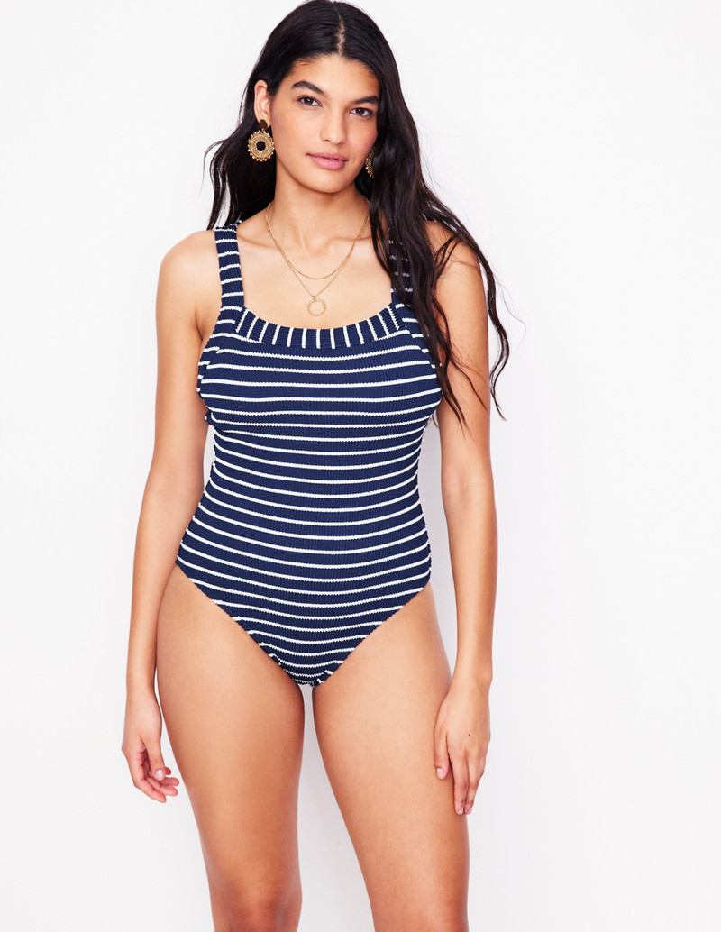 Scoop Cross Back Swimsuit-Navy/ Ivory 6