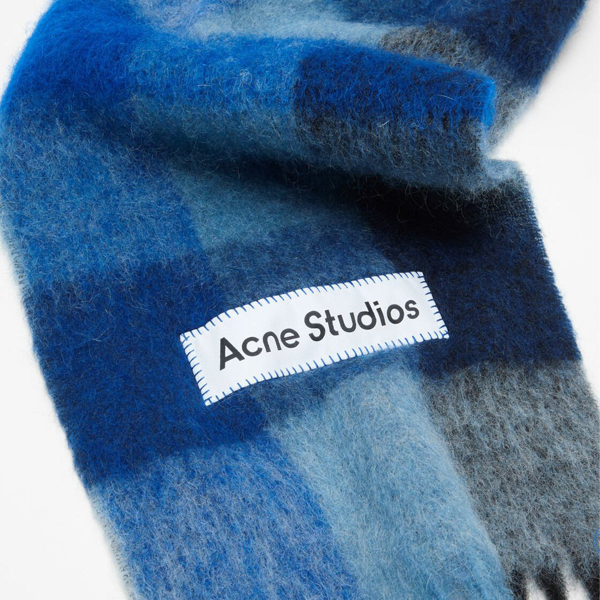 MOHAIR CHECKED SCARF (DARK NAVY/BLACK/BLUE) - 3