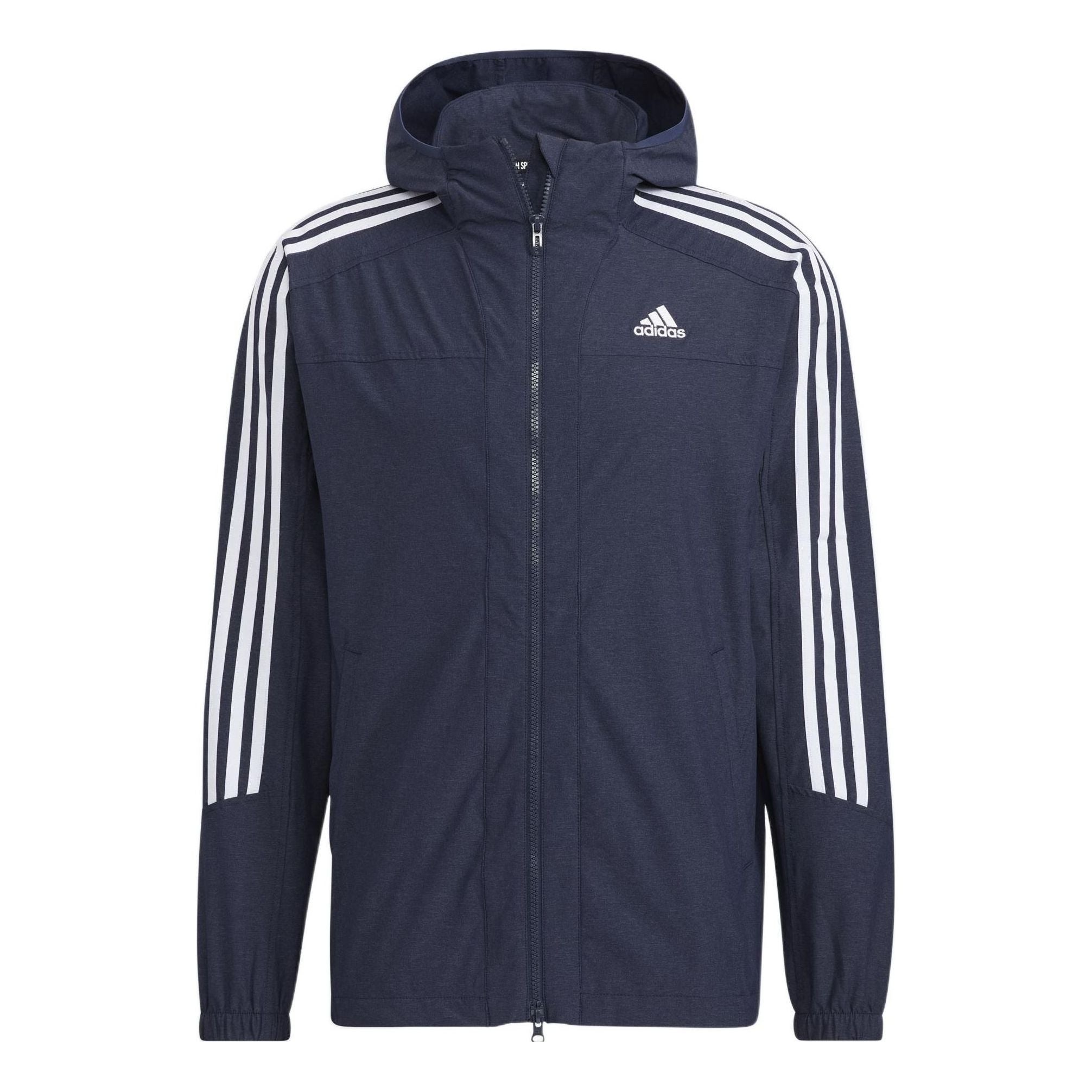 Men's adidas Contrasting Colors Stripe Sports Hooded Jacket Legendary Ink Blue HC9956 - 1