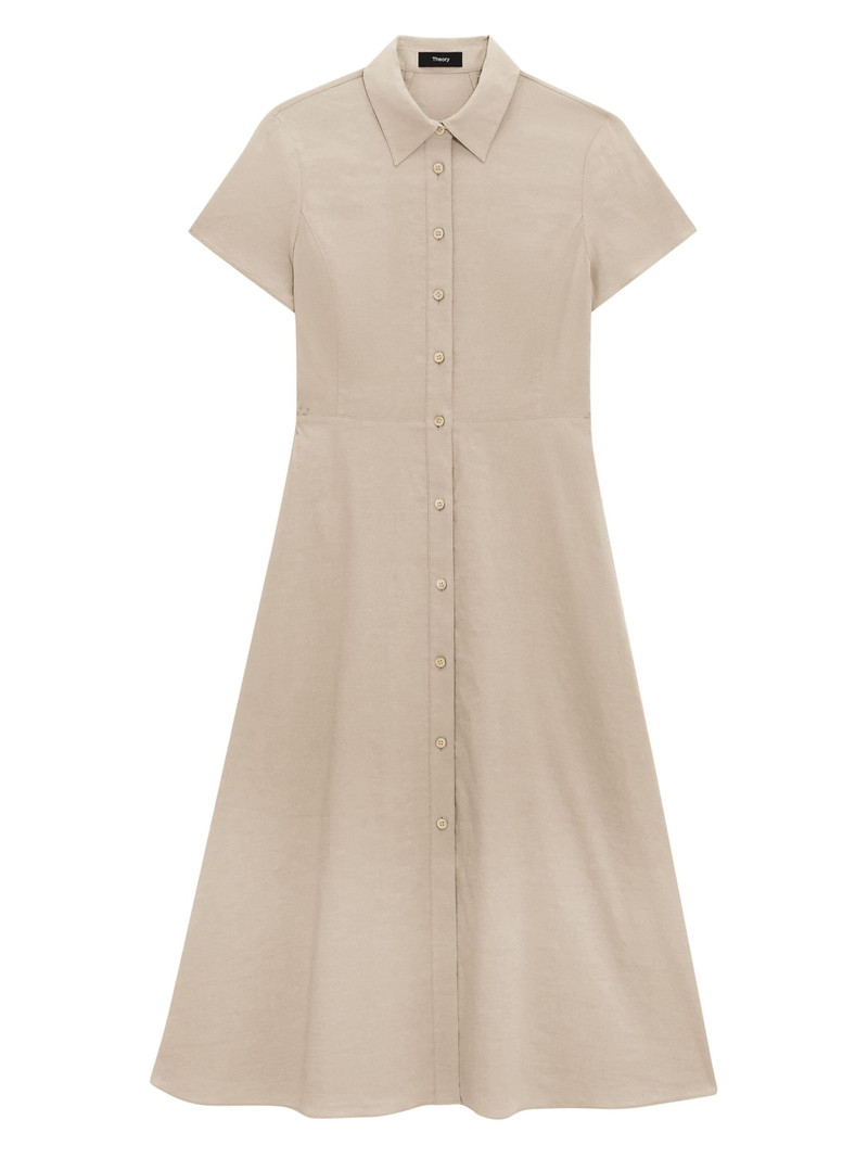 Women's Linen-Blend Midi-Shirtdress - Soft Taupe 1