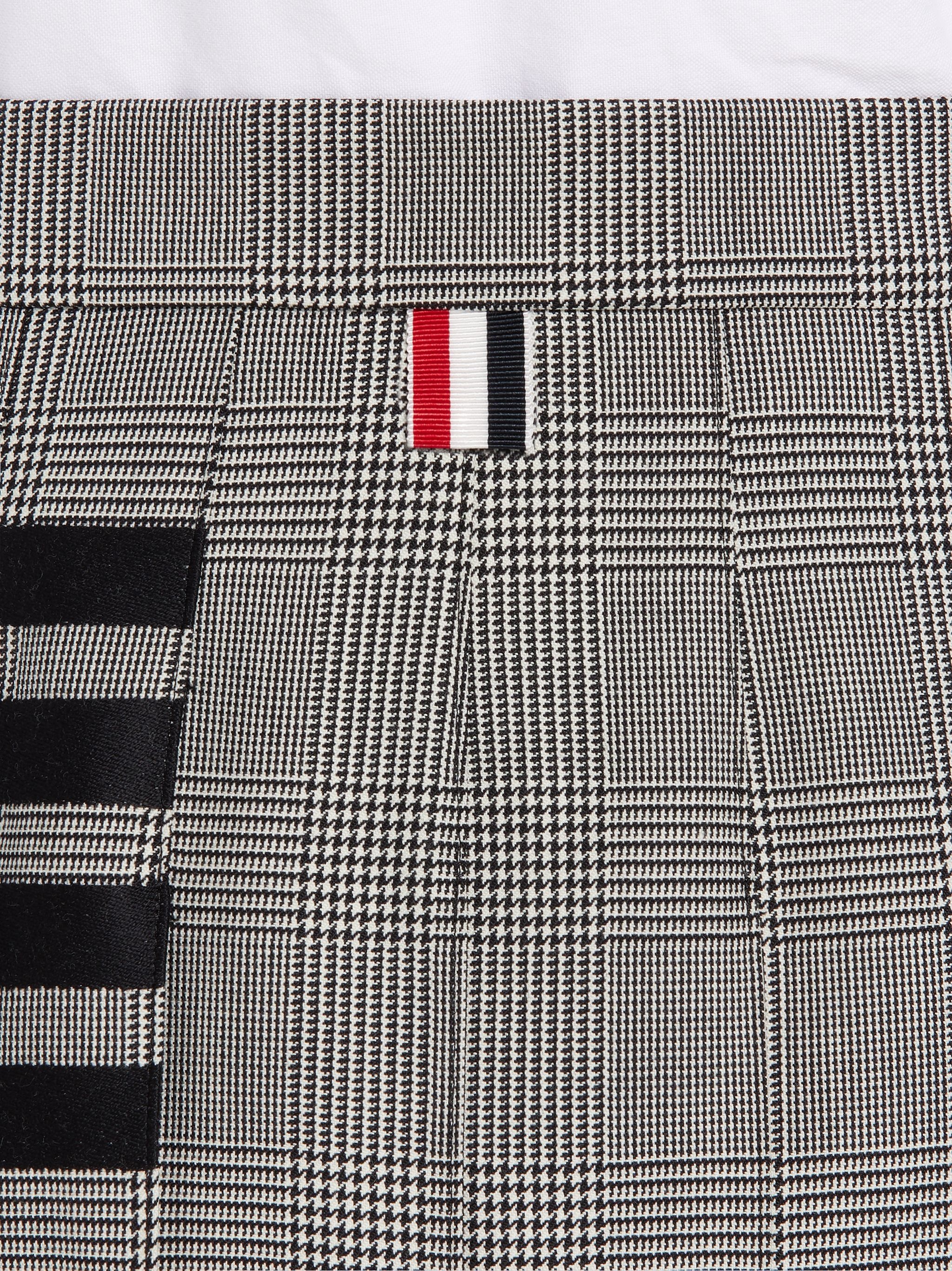 Black and White Heavy Wool Engineered 4-bar Dropped Back Pleated Below-the-knee Skirt - 6