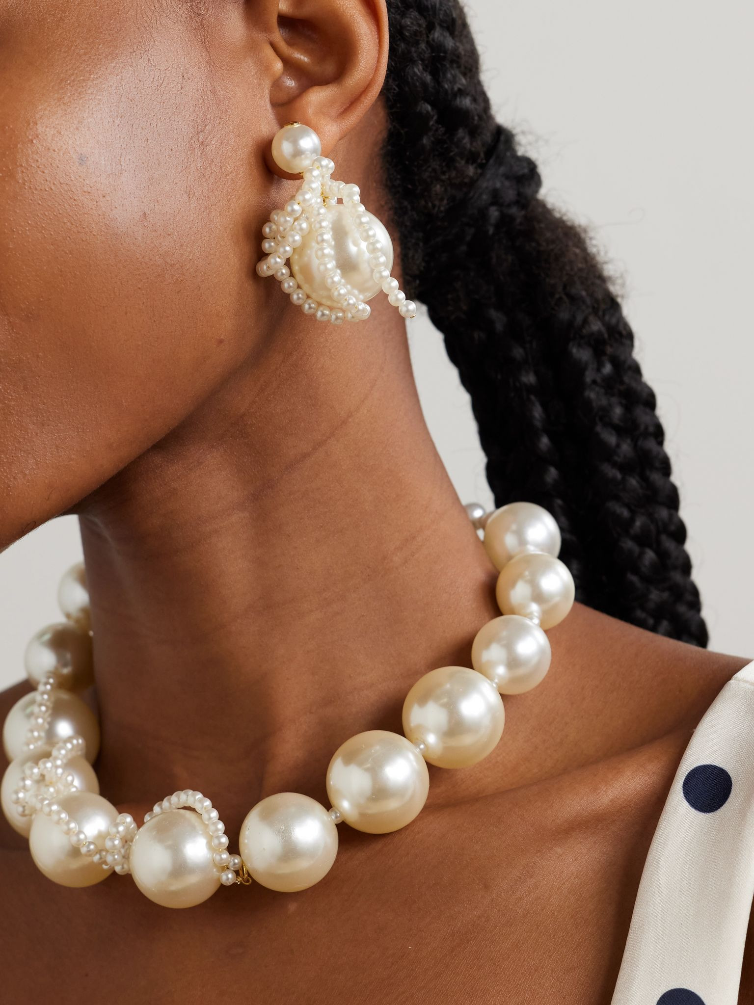 Gold-plated faux pearl necklace White - 5