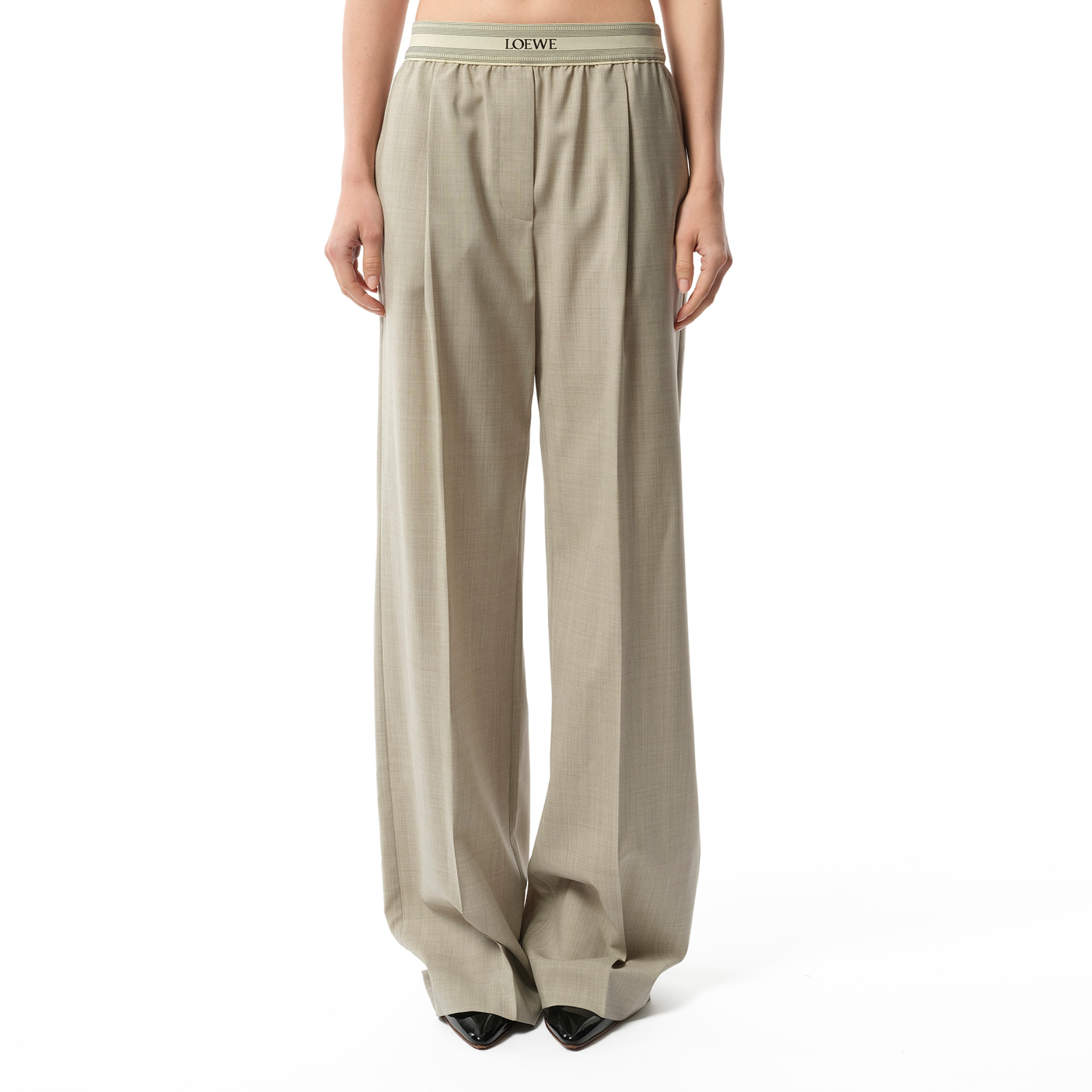 Logo Band Trouser in Light Beige Melange - 1