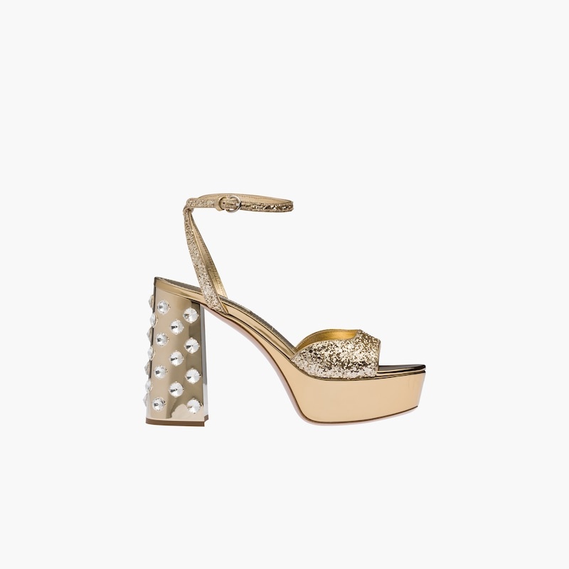 Glitter and crystal platform sandals - 5