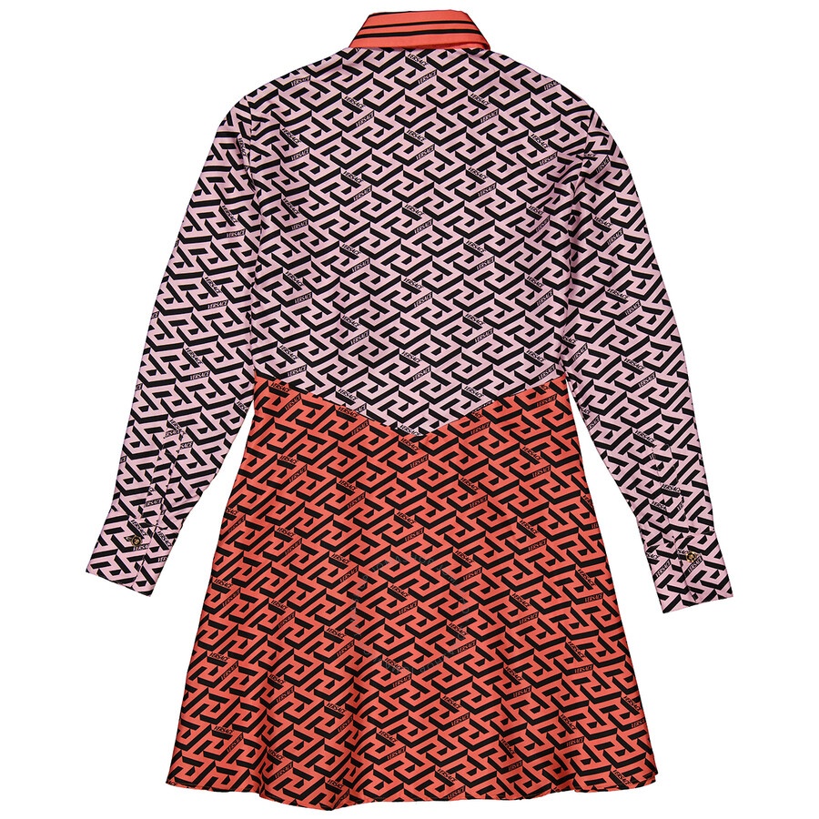 Versace Ladies La Greca Monogram Silk Midi Shirt Dress - 2