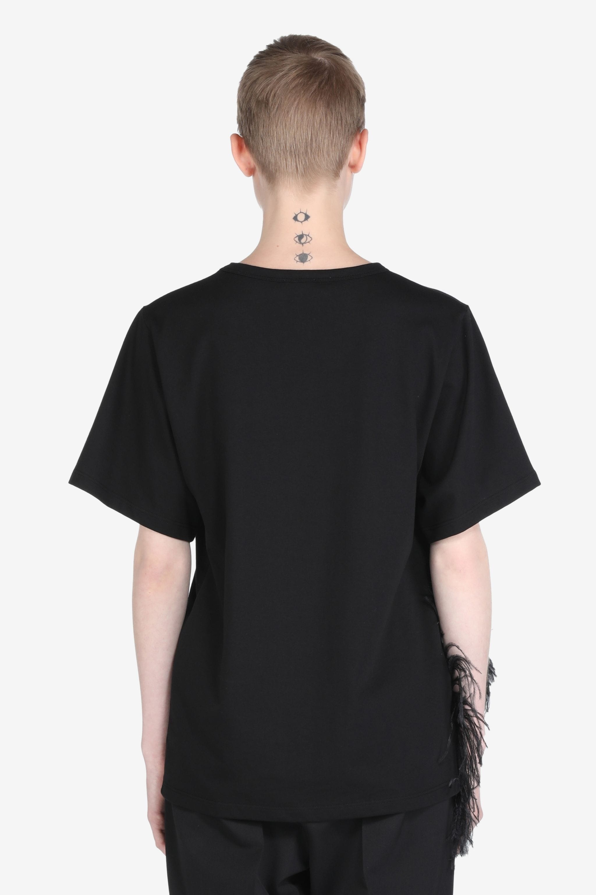 FEATHER-TRIMMED COTTON T-SHIRT - 2