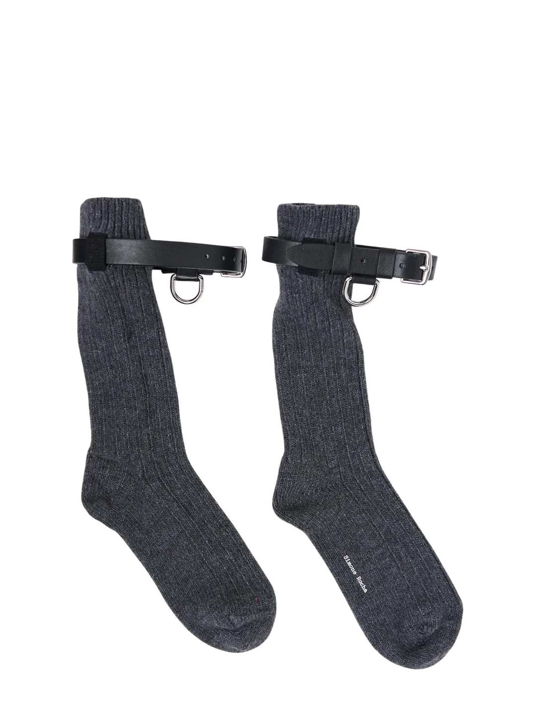 Chunky Wool Ankle Socks With Leather Straps - 1