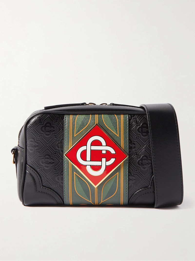 Logo-Embossed Leather Messenger Bag 1